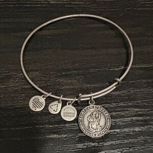 Alex and Ani Silver tone St Christopher Charm Bangle Bracelet